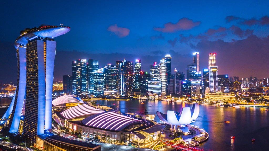 Marina Bay Sands and Singapore skyline at night